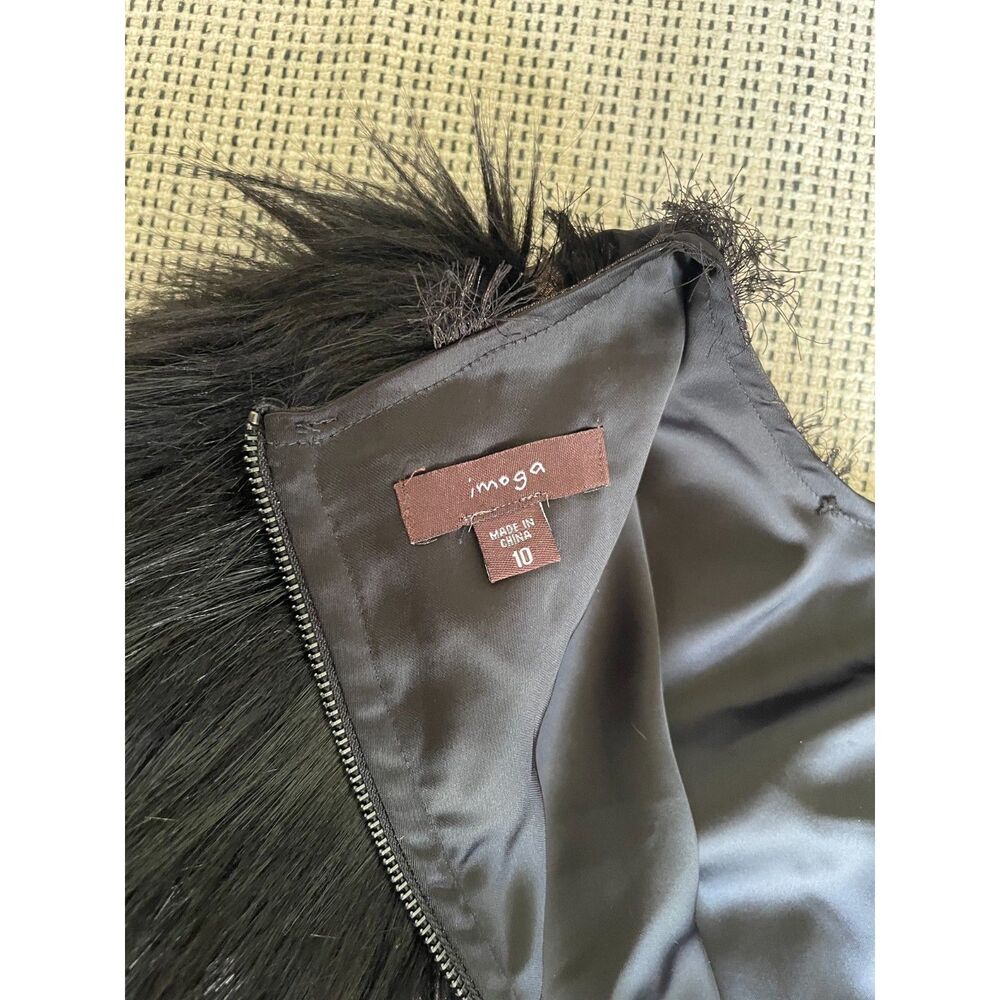imoga Dress Metallic Scale Pattern Faux Fur Sleeves Copper And Black Size 10 - Picture 4 of 6
